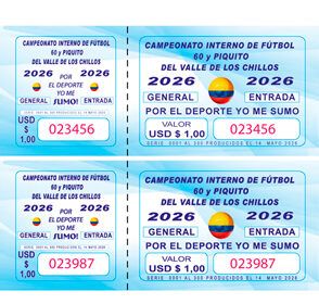 23.	Boletos numerados  ( 15 x 6 ) cm , 1000 unidades con corte                             